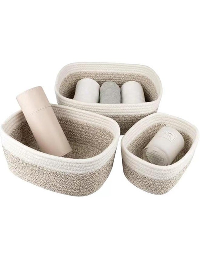 Beauenty Woven Basket Set of 3, Home Toy Oval Storage Basket Woven, Hand Woven Room Storage Organizer Basket, Bathroom Kitchen Bedroom Decor Woven Storage Basket for Women men  - Image 1