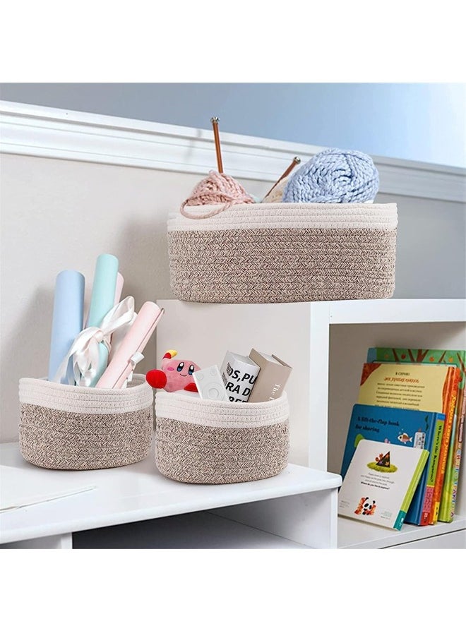 Beauenty Woven Basket Set of 3, Home Toy Oval Storage Basket Woven, Hand Woven Room Storage Organizer Basket, Bathroom Kitchen Bedroom Decor Woven Storage Basket for Women men  - Image 5