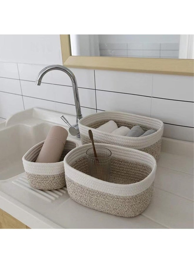Beauenty Woven Basket Set of 3, Home Toy Oval Storage Basket Woven, Hand Woven Room Storage Organizer Basket, Bathroom Kitchen Bedroom Decor Woven Storage Basket for Women men  - Image 4
