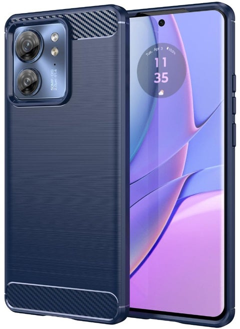 Motorola Edge 40 Case with Brushed Carbon Fiber Texture, Fashion Shock-Absorption Anti-Drop Flexible TPU Bumper Soft Rubber Protective Phone Case Cove for Motorola Edge 40 5G 2023, Blue