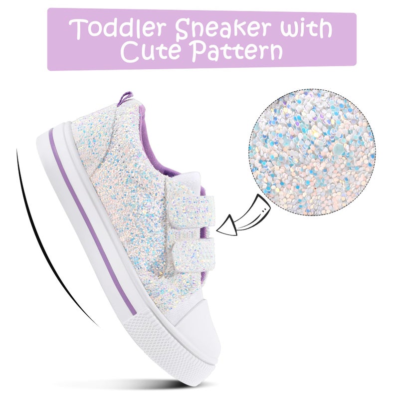 K KomForme Sneakers for Boys and Girls,Toddler Kids Soft Walking Shoes White Glitter - Image 4