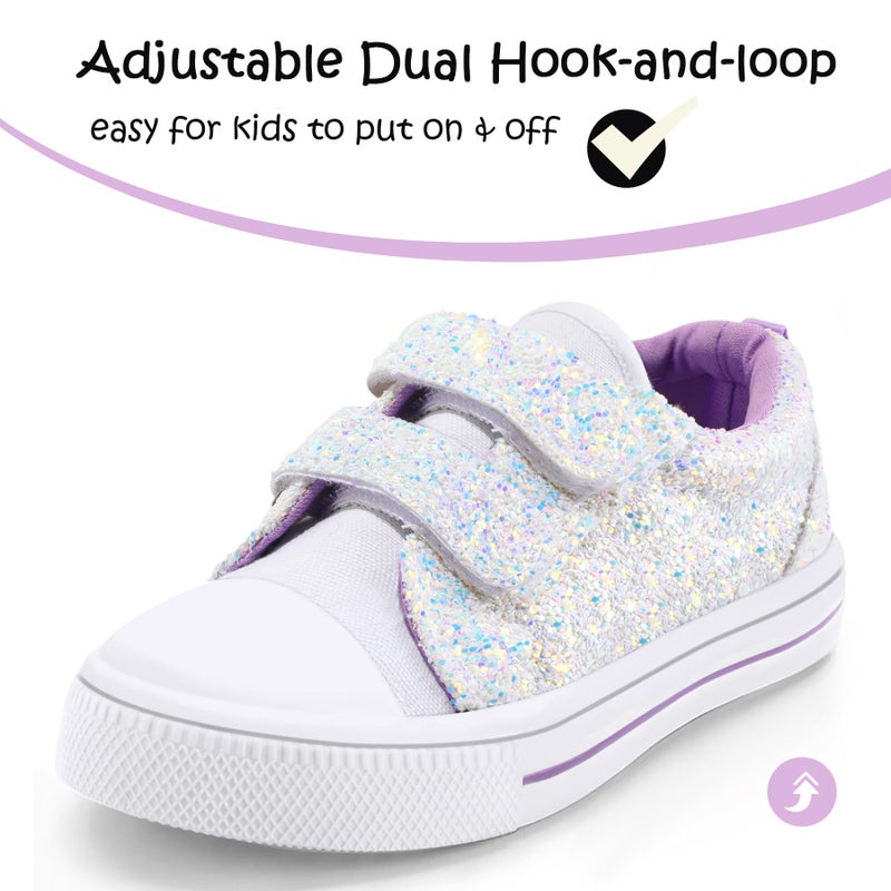 K KomForme Sneakers for Boys and Girls,Toddler Kids Soft Walking Shoes White Glitter - Image 3