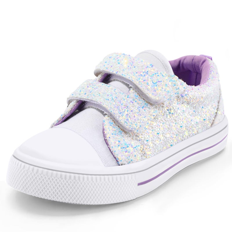 K KomForme Sneakers for Boys and Girls,Toddler Kids Soft Walking Shoes White Glitter - Image 1