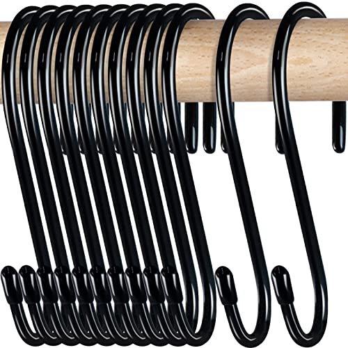 HiGift 24 Pack S Hooks for Hanging, 4-1/2 inch Large Black Vinyl Coated Metal S Shaped Hooks Heavy Duty, Non Slip Rust-Free Closet Hooks for Hanging Clothes Plant Jeans Bag Pan Pots Cups Towels - Image 1