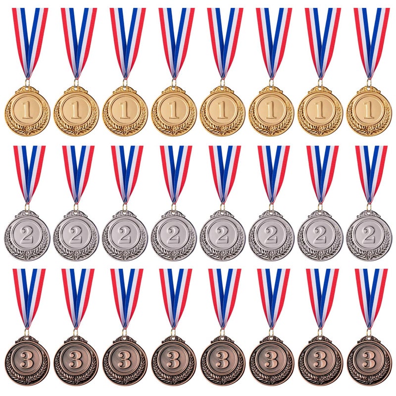 Favide 24 Pieces Gold Silver Bronze Award Medals-Winner Medals Gold Silver Bronze Prizes for Competitions, Party,Olympic Style, 2 Inches - Image 1