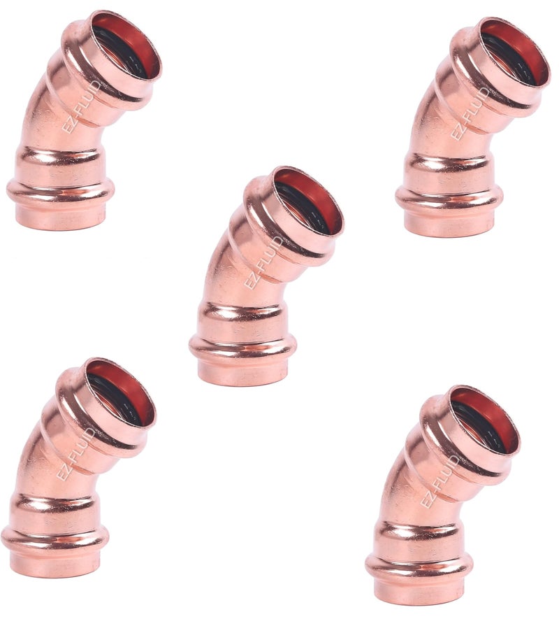 EZ-FLUID 5Pcs EZFLUID Plumbing 1 Press x Press 45 Degree Elbow Pressure Copper Fittings LF with Propress Copper Pipe Connection for ResidentialCommercial - Image 2