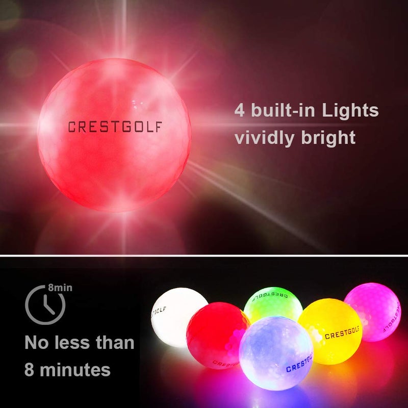 Crestgolf كرستجولف كرات جولف تتوهج في الظلام مع تيز متوهجة، كرات LED مضيئة فائقة السطوع مع مؤقت إعادة ضبط لمدة 12 دقيقة، هدية ممتعة للرجال والنساء والأطفال، مساحات وضع في الفناء الخلفي (ألوان مختلطة، 3 قطع) - Image 5