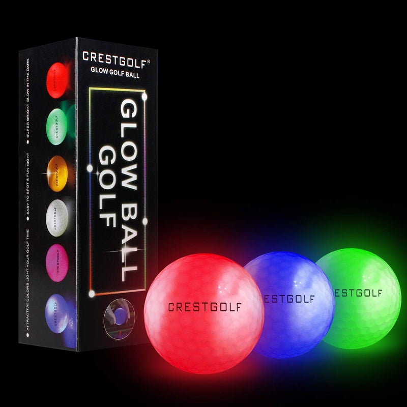 Crestgolf كرستجولف كرات جولف تتوهج في الظلام مع تيز متوهجة، كرات LED مضيئة فائقة السطوع مع مؤقت إعادة ضبط لمدة 12 دقيقة، هدية ممتعة للرجال والنساء والأطفال، مساحات وضع في الفناء الخلفي (ألوان مختلطة، 3 قطع) - Image 2