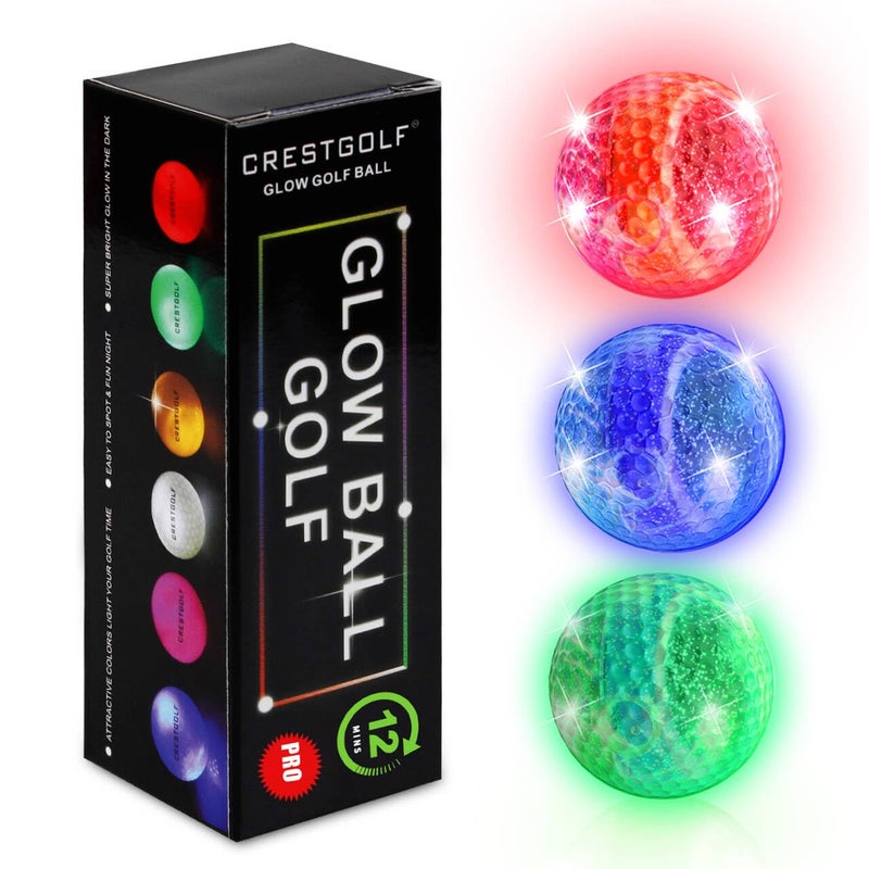 Crestgolf كرستجولف كرات جولف تتوهج في الظلام مع تيز متوهجة، كرات LED مضيئة فائقة السطوع مع مؤقت إعادة ضبط لمدة 12 دقيقة، هدية ممتعة للرجال والنساء والأطفال، مساحات وضع في الفناء الخلفي (ألوان مختلطة، 3 قطع) - Image 1