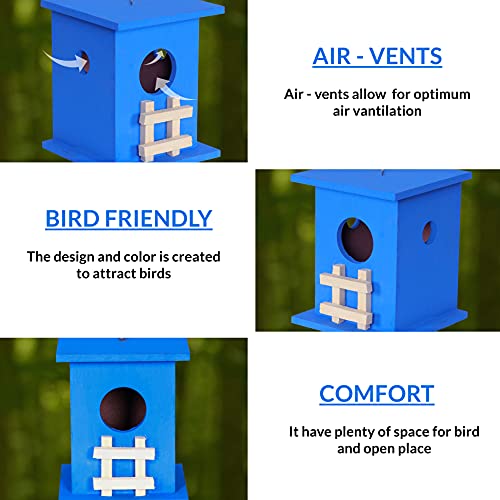 Cket Bird House Nest Breeding Box for Sparrow, Hummingbird, Kingfisher for Balcony and Garden Hanging Wooden Water Resistant with Hanging and Wall Patch (Blue) - Image 3