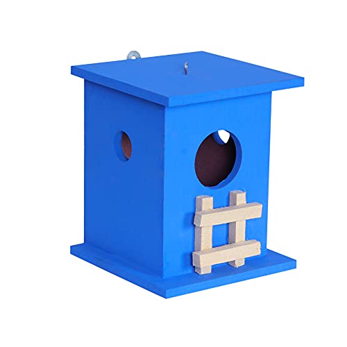 Cket Bird House Nest Breeding Box for Sparrow, Hummingbird, Kingfisher for Balcony and Garden Hanging Wooden Water Resistant with Hanging and Wall Patch (Blue) - Image 1