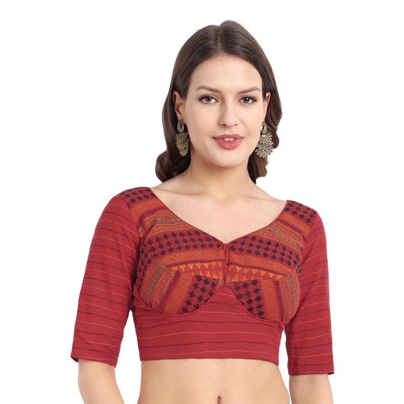 JISB Women's Cotton Sweet Heart Neck Back Open Blouse (Red, 40) - Image 5
