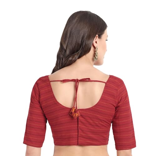 JISB Women's Cotton Sweet Heart Neck Back Open Blouse (Red, 40) - Image 3