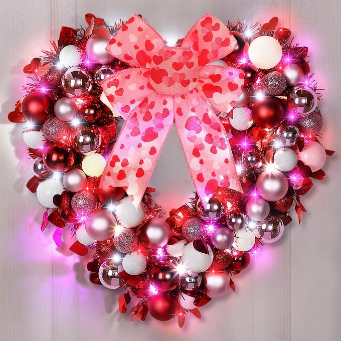 14 VALENTINE WREATH HEART DOOR WREATH FOR FRONT DOOR WALL WINDOW ROMANTIC DECOR 2 TIER PLASTIC VALENTINES DAY LOVE HEART WREATH WITH BOWKNOT FOR VALENTINES DAY WEDDING PARTY RED PINK WHITE