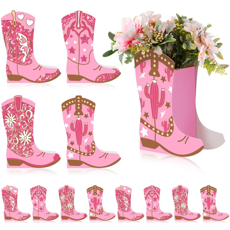 Memorywuu 12 Set Western Cowgirl Boots Flower Boxes Centerpiece Boot Shape Gift Boxes Party Decoration Vase Centerpieces for Tables for Rodeo Birthday Baby Shower Wedding Supplies - Image 2