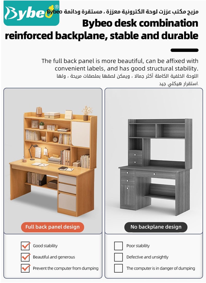 مكاتب أطفال، طاولة دراسة للأطفال، مكتب كمبيوتر خشبي، مكتب أطفال مرتفع، مكتب قراءة للأطفال متعدد الوظائف، مع رف كتب متعدد الطبقات ذو سعة كبيرة، للكتابة والدراسة للطلاب والمكتب المنزلي، 120x164x45 سم