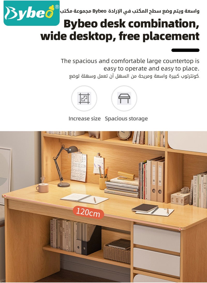Bybeo Kids Desks, Kid Study Table, Wooden Computer Desk, Heightened Children Desk, Multifunctional Children's Reading Activity Desk, with Multi-Tier Large-Capacity Bookshelf, for Student Write Study and Home Office, 120x164x45cm  - Image 4