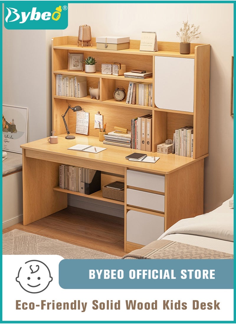 Bybeo Kids Desks, Kid Study Table, Wooden Computer Desk, Heightened Children Desk, Multifunctional Children's Reading Activity Desk, with Multi-Tier Large-Capacity Bookshelf, for Student Write Study and Home Office, 120x164x45cm  - Image 1
