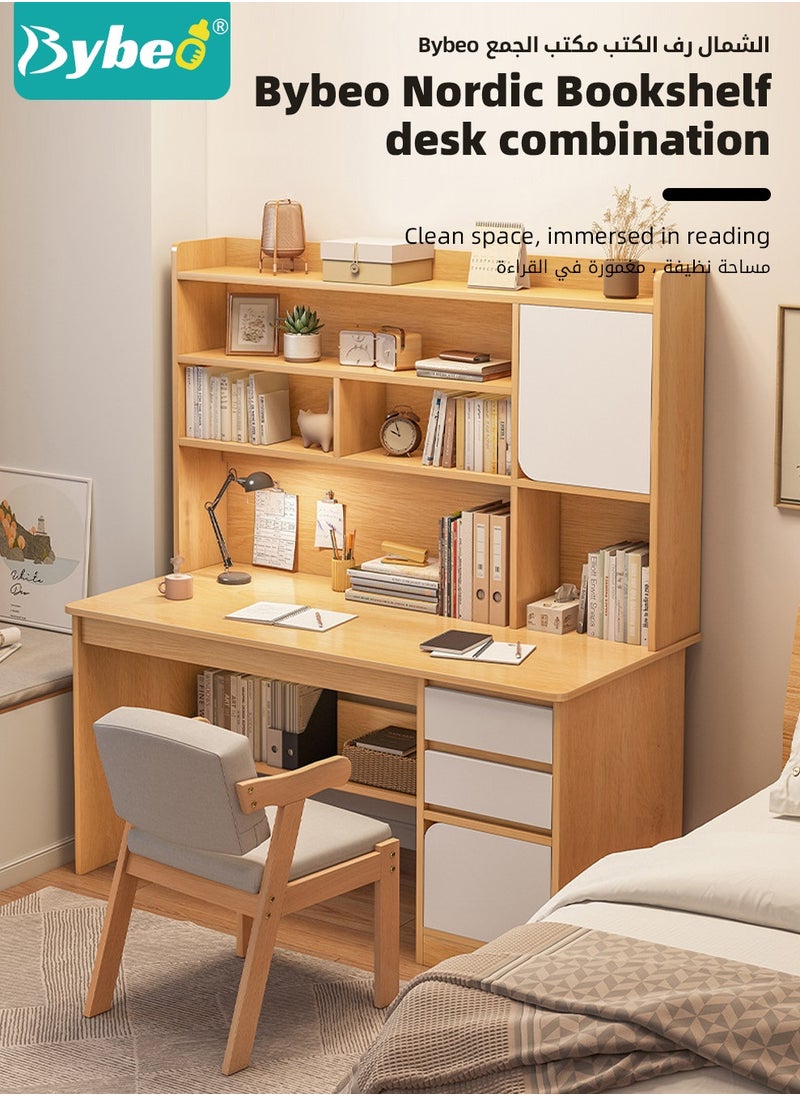 Bybeo Kids Desks, Kid Study Table, Wooden Computer Desk, Heightened Children Desk, Multifunctional Children's Reading Activity Desk, with Multi-Tier Large-Capacity Bookshelf, for Student Write Study and Home Office, 120x164x45cm  - Image 2