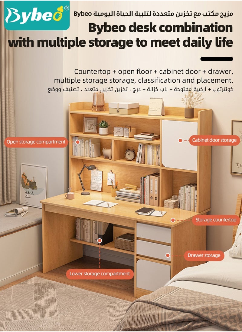 Bybeo Kids Desks, Kid Study Table, Wooden Computer Desk, Heightened Children Desk, Multifunctional Children's Reading Activity Desk, with Multi-Tier Large-Capacity Bookshelf, for Student Write Study and Home Office, 120x164x45cm  - Image 3