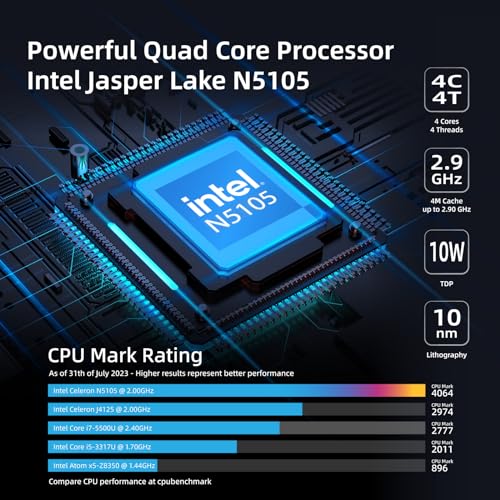 Mele كمبيوتر ميني بدون مروحة MeLE QuieterHD3 مع معالج Celeron N5105، 16GB 512GB، كمبيوتر صغير مكتبي مع Ethernet بسرعة Gigabit، WiFi 5، HDMI مزدوج 4K، فتح BIOS - مثالي للاستخدام الصناعي، والبث المباشر، والمكاتب - Image 2