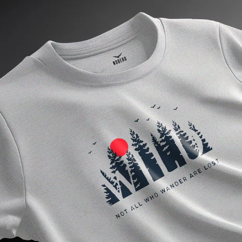 NOBERO Men's Grey Cotton Regular Fit T-Shirt