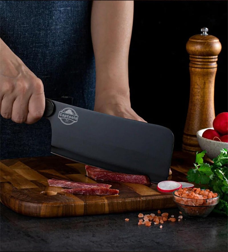 Captoola سكين تقطيع كابتولا على الطراز الصيني سكين تقطيع ياباني سكين جزار من الفولاذ المقاوم للصدأ سكين تقطيع اللحم سكين من الفولاذ الكربوني العالي لمجموعة سكاكين اللحم والخضار مجموعة سكاكين تقطيع من 1 - Image 4