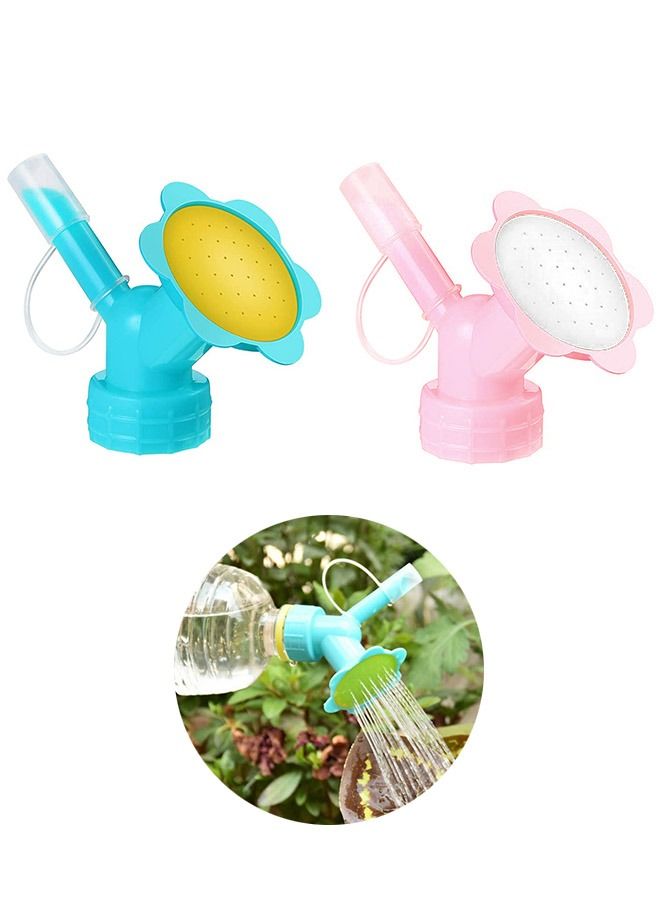 Generic 2 Pcs Flower Plastic Dual Head Bottle Cap Sprinkler, Bonsai Watering Mesh Bottle Watering Spout, Watering Can for Watering Garden Indoor Flower Plant(Pink+Blue) - Image 1