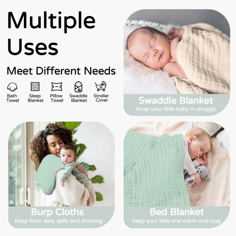 YOOFOSS Hooded Baby Towels for Newborn 2 Pack 100% Muslin Organic Cotton Baby Bath Towel with Hood for Babies, Infant, Toddler and Kids, 32x32Inch, Soft and Absorbent Newborn Essential,Apricot&Green - Image 3