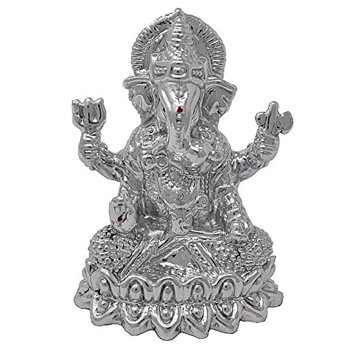 PRD CARATCAFE Silver Ganesh Idol for Home Office & Car Dashboard, Hallmark Certified Ganpati God Murti (2.2x1.6 inch), Pure Silver Gift Article. - Image 1