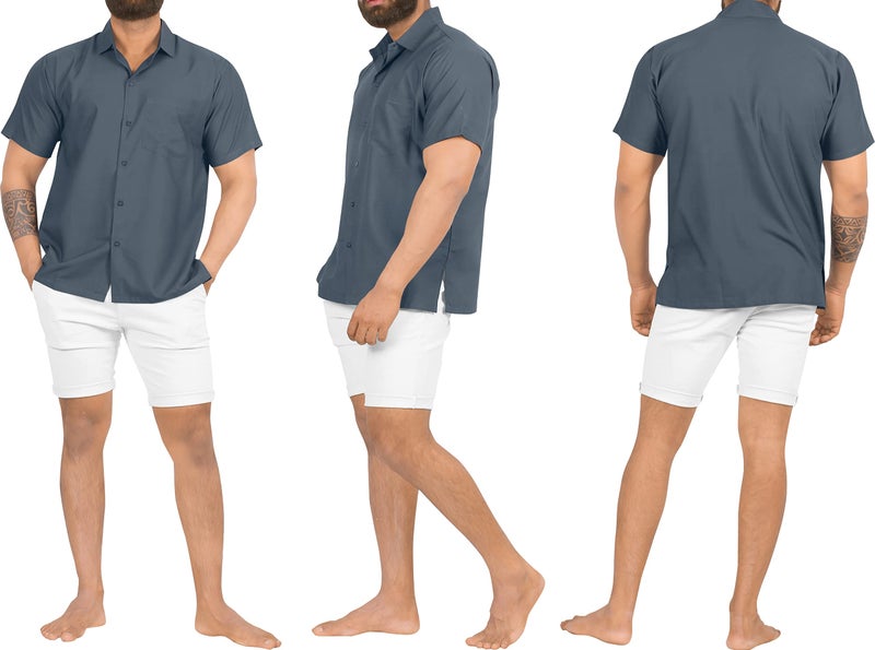 LA LEELA Mens Short Sleeve Button Down Casual Camp Summer Shirt Beach Shirts Collar Business Solid Shirts for Men Vacation Dress Shirts with Pocket XL Grey Plain - Image 4