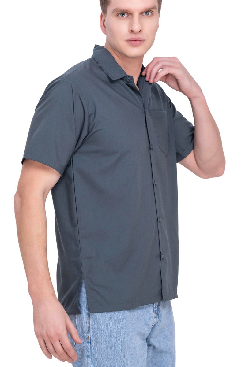 LA LEELA Mens Short Sleeve Button Down Casual Camp Summer Shirt Beach Shirts Collar Business Solid Shirts for Men Vacation Dress Shirts with Pocket XL Grey Plain - Image 1