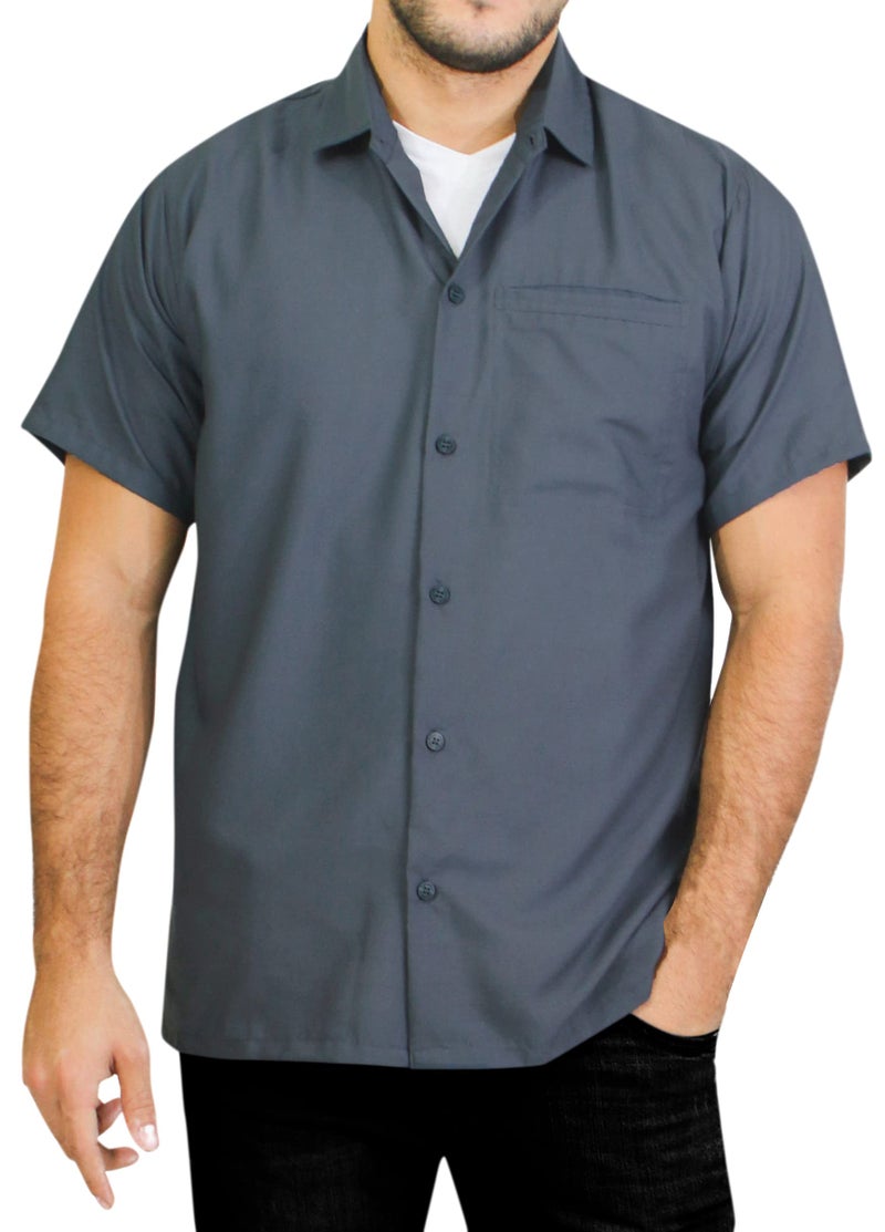 LA LEELA Mens Short Sleeve Button Down Casual Camp Summer Shirt Beach Shirts Collar Business Solid Shirts for Men Vacation Dress Shirts with Pocket XL Grey Plain - Image 2