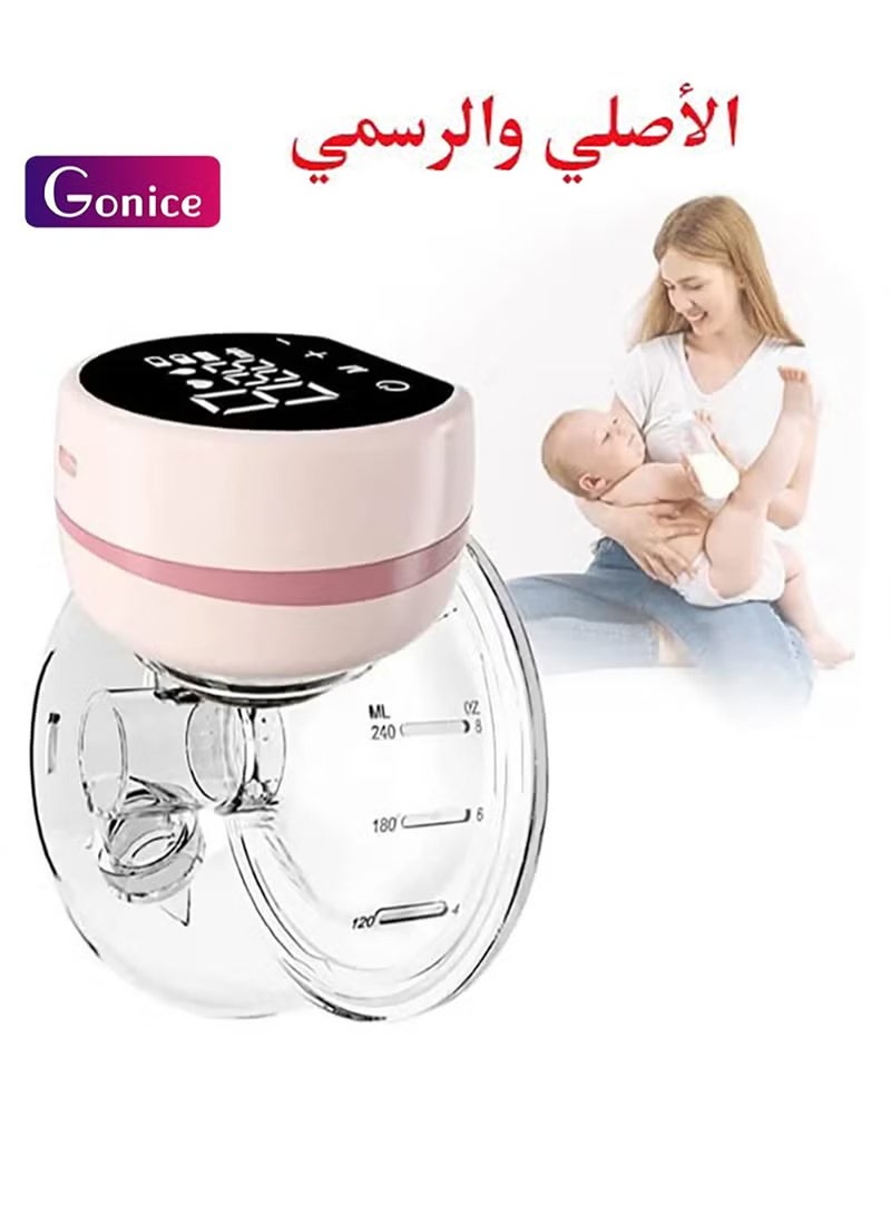 جونيس مضخة للسيدات يمكن ارتداؤها، مضخة ثدي منخفضة الضوضاء وخالية من اليدين، مضخة ثدي محمولة مع 3 أوضاع، 9 مستويات، شاشة LCD، مستخرج حليب واحد قابل لإعادة الشحن مع وضع التدليك، وردي 24 مم - Image 1