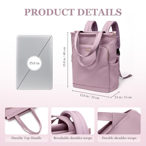 GOLF SUPAGS Convertible Laptop Backpack for Women Casual Daypack Notebook Tote Bag for Work College Travel Leisure (Pinkish Purple) - Image 5