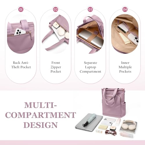 GOLF SUPAGS Convertible Laptop Backpack for Women Casual Daypack Notebook Tote Bag for Work College Travel Leisure (Pinkish Purple) - Image 3