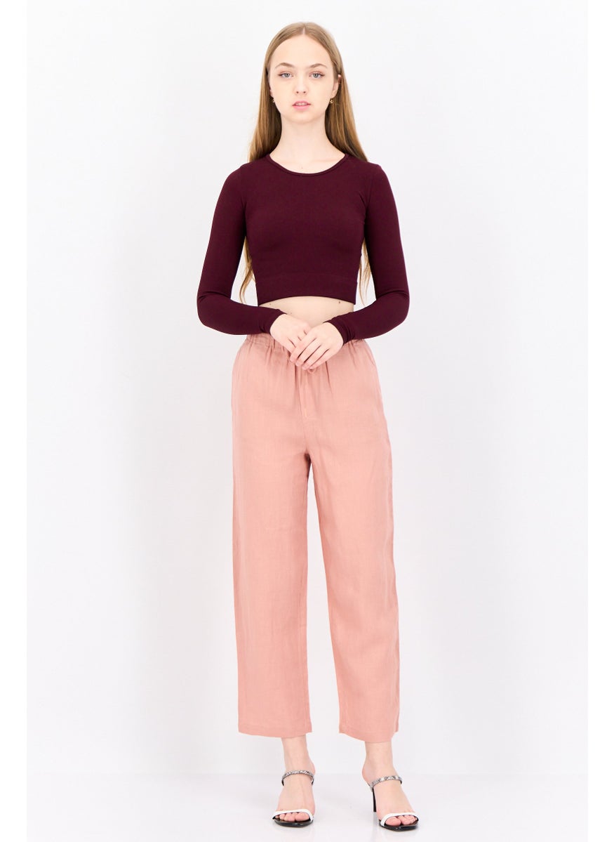 MANGO Women Regular Fit Plain Straight Leg Pants, Dusty Rose  - Image 4