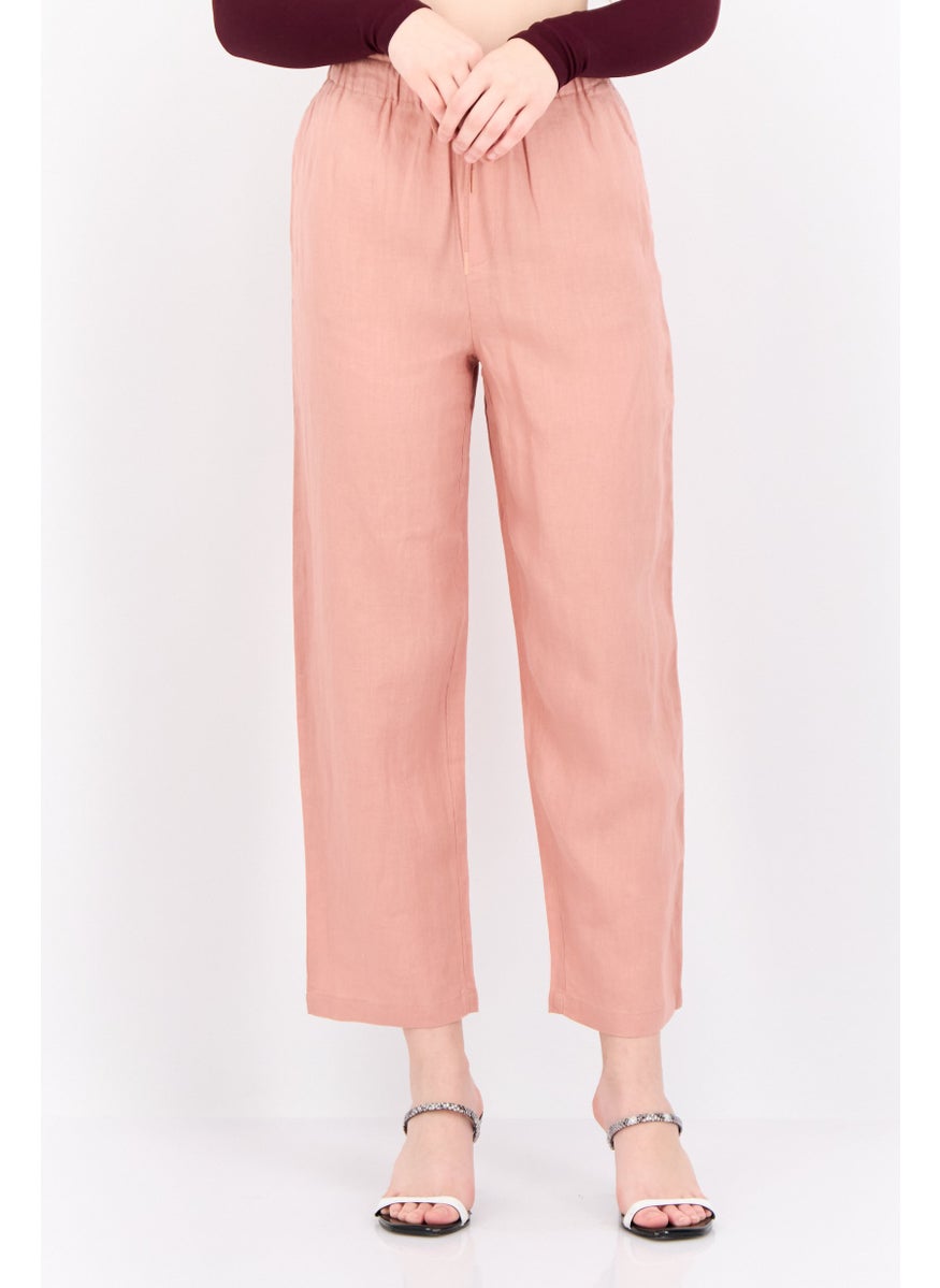 MANGO Women Regular Fit Plain Straight Leg Pants, Dusty Rose  - Image 1