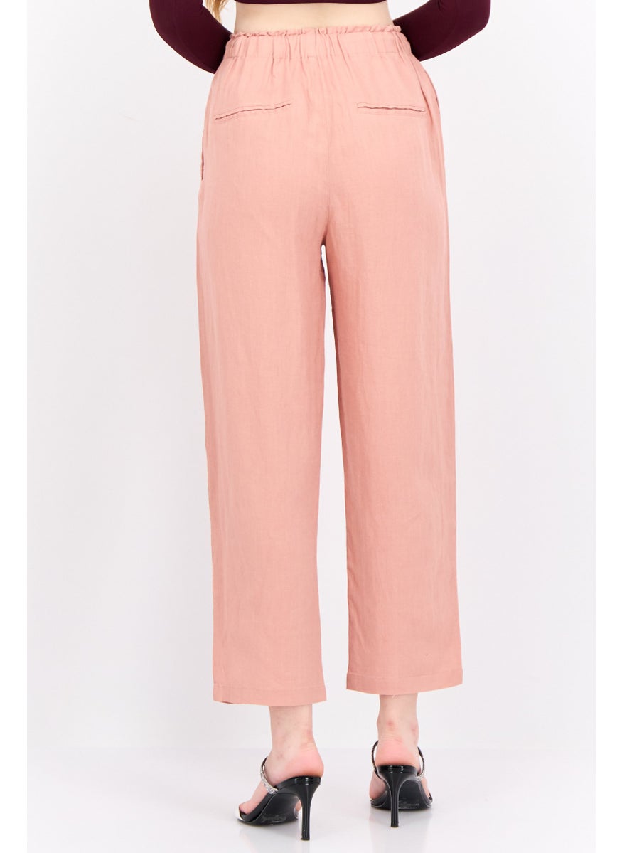 MANGO Women Regular Fit Plain Straight Leg Pants, Dusty Rose  - Image 3