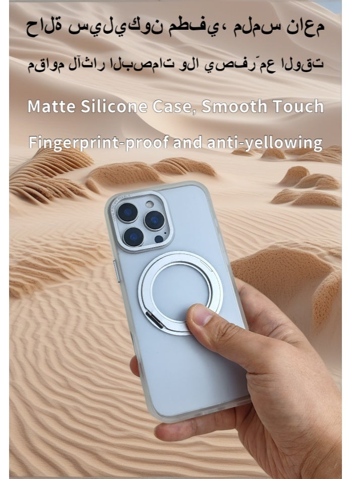 غلاف هاتف مصمم خصيصًا لجهاز آيفون 16 برو ماكس: غلاف سيليكون بملمس مات، مقاوم للاصفرار، متوافق مع MagSafe، مزود بحامل دوّار، مقاوم للسقوط والصدمات، خفيف الوزن، أبيض - Image 3