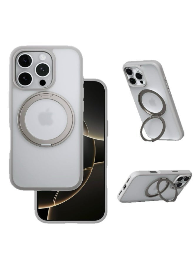 غلاف iPhone 16 Pro Max مع خاصية MagSafe المغناطيسية، مقاوم للاصفرار وبصمات الأصابع، حماية من السقوط بمعايير عسكرية، مع حامل دوار معدني وأزرار، حماية من حواف السيليكون، بتصميم لوحة خلفية غير لامعة - Image 1