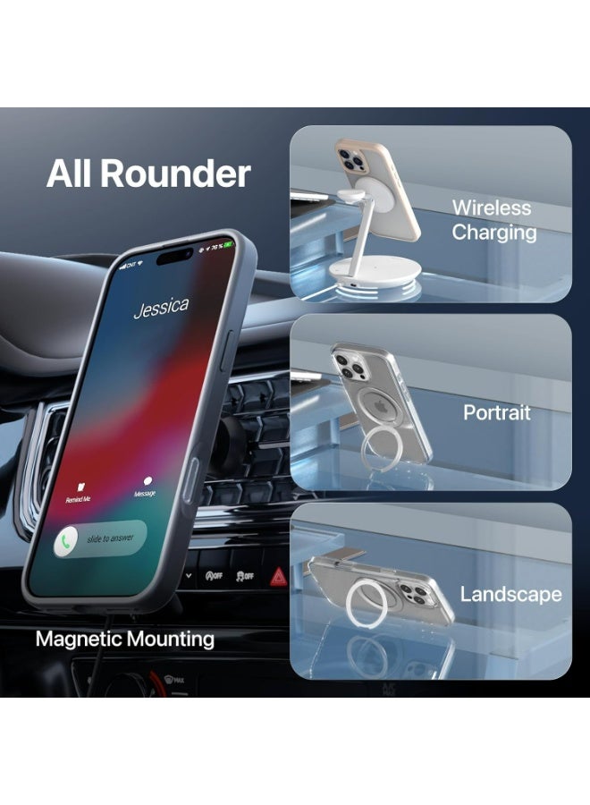 غلاف iPhone 16 Pro Max مع خاصية MagSafe المغناطيسية، مقاوم للاصفرار وبصمات الأصابع، حماية من السقوط بمعايير عسكرية، مع حامل دوار معدني وأزرار، حماية من حواف السيليكون، بتصميم لوحة خلفية غير لامعة - Image 5