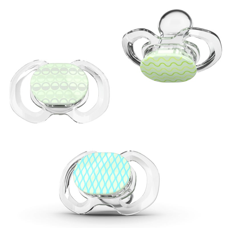 Smilo Baby Pacifier with Orthodontic Design for Healthy Dental Development - Stage 2 for Babies 3-9 Months - Pack of 3X 100% Silicone Pacifiers BPA Free - Glow-in-The-Dark - Image 1