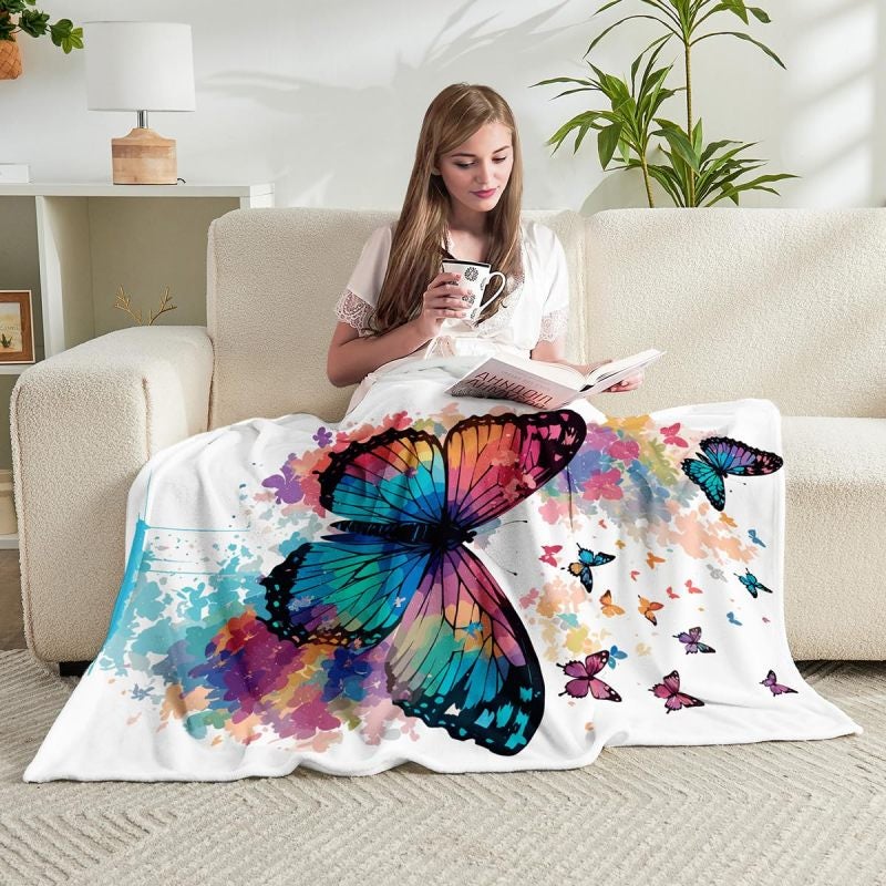 بطانية أطفال مقاس 50 × 60 بوصة من الفلانيل المصغر الناعم مثل المخمل - بطانية أطفال بتصميم فراشٍ واضح للبنات للاستخدام في الغرفة النومية الداخلية أو على الأريكة أو أثناء السفر أو فترات الراحة - Image 1
