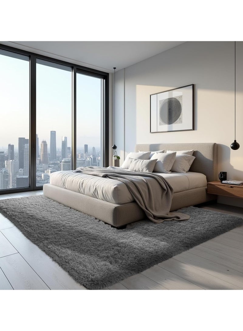 CityRiya-Long Ultra Soft Rug, Fluffy Carpets Tie-Dye Rugs for Living Room, Soft Touch Carpet 160x220cm, Fluffy Area Rug for Bedroom, Floor Mat, Modern Carpets Fuzzy Rug for Home, Grey Carpet - Image 5