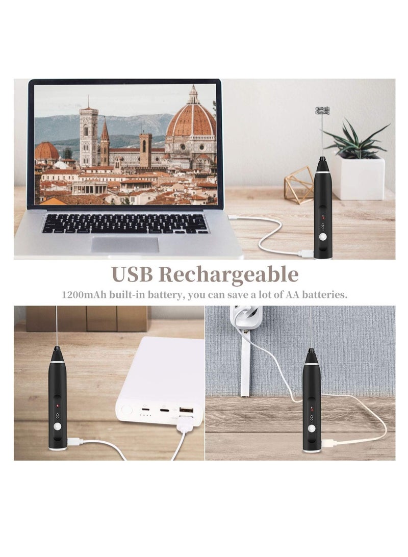 ELTRAZONE 3-Speed Adjustable USB Rechargeable Handheld Electric Milk Frother with 3 Stainless Whisks - Image 2