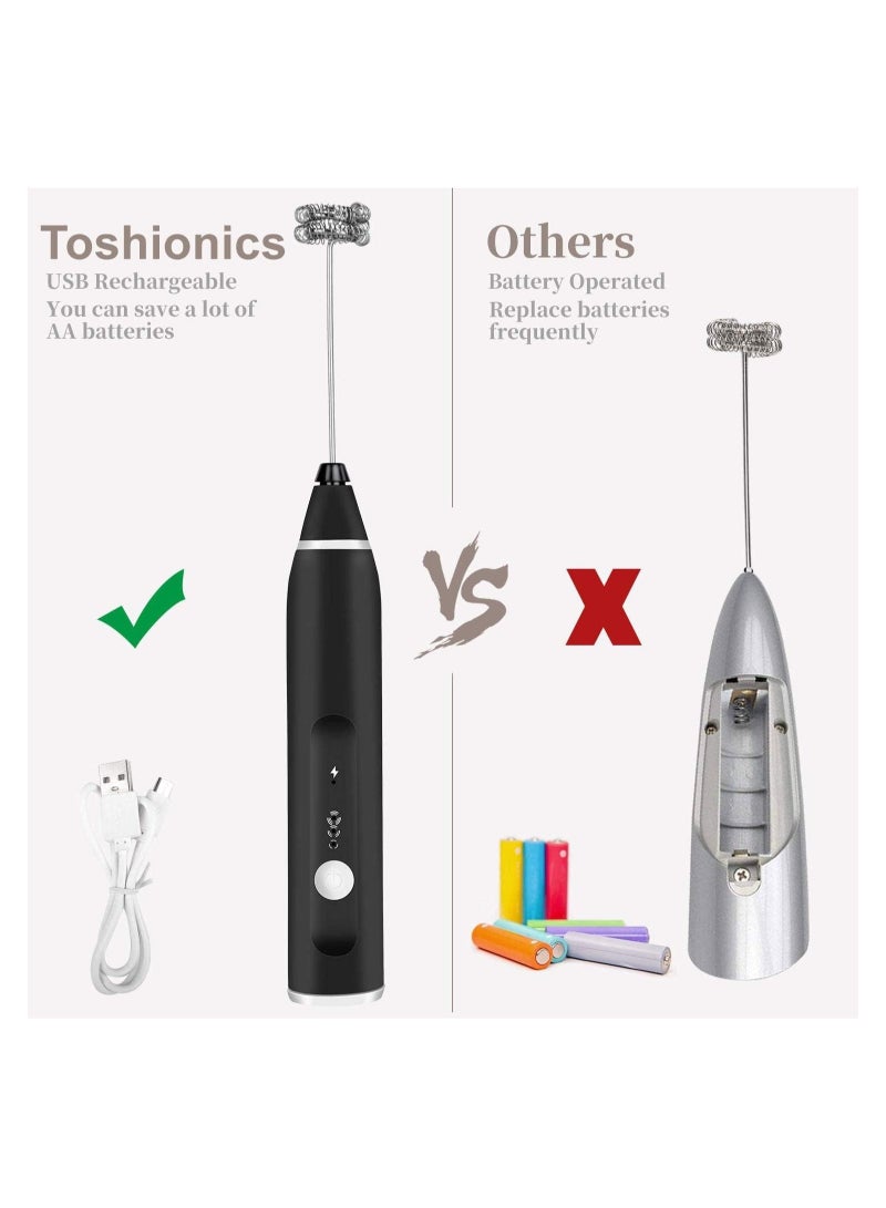 ELTRAZONE 3-Speed Adjustable USB Rechargeable Handheld Electric Milk Frother with 3 Stainless Whisks - Image 5