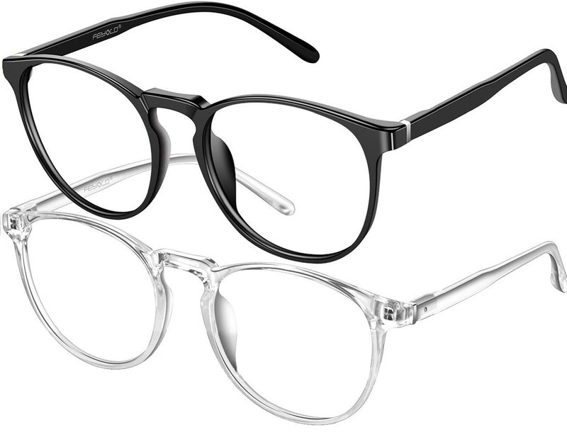 FEIYOLD Blue Light Blocking Glasses WomenMenRetro Round Anti Eyestrain Computer Gaming Glasses2Pack