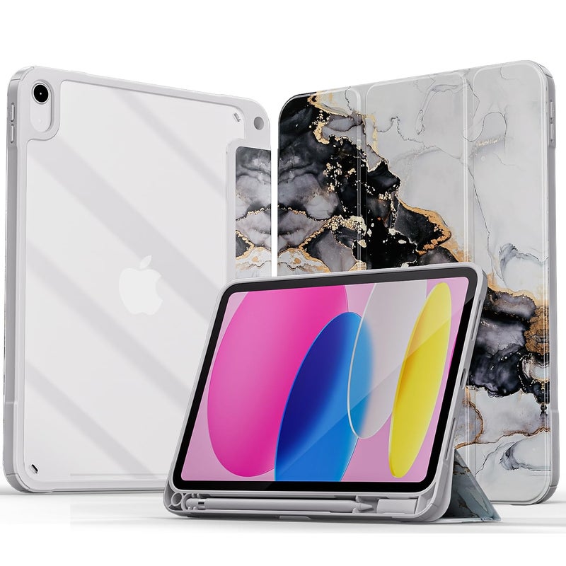 Moca حافظة آيباد (A16) الجيل الحادي عشر 11 بوصة 2025 حافظة الجيل العاشر 2022، حافظة آيباد 10.9 بوصة مع ظهر شفاف واضح وإطار TPU مقاوم للصدمات (آيباد الجيل العاشر 10.9 2022، رخام غائم) - Image 1