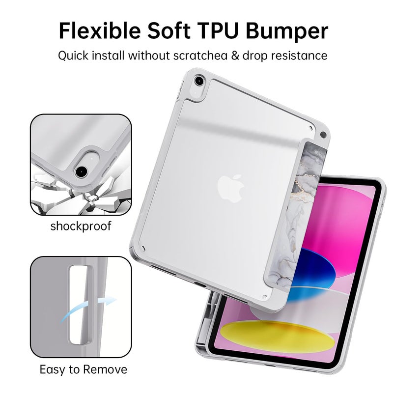 Moca حافظة آيباد (A16) الجيل الحادي عشر 11 بوصة 2025 حافظة الجيل العاشر 2022، حافظة آيباد 10.9 بوصة مع ظهر شفاف واضح وإطار TPU مقاوم للصدمات (آيباد الجيل العاشر 10.9 2022، رخام غائم) - Image 4